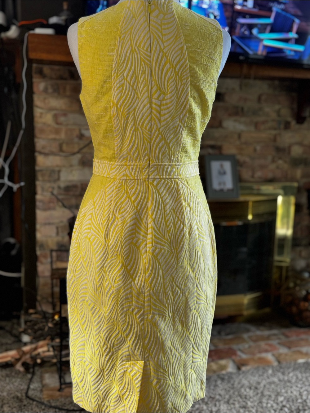 Calvin Klein Yellow Textured Sheath Dress with Waist Accents - Picture 4 of 4
